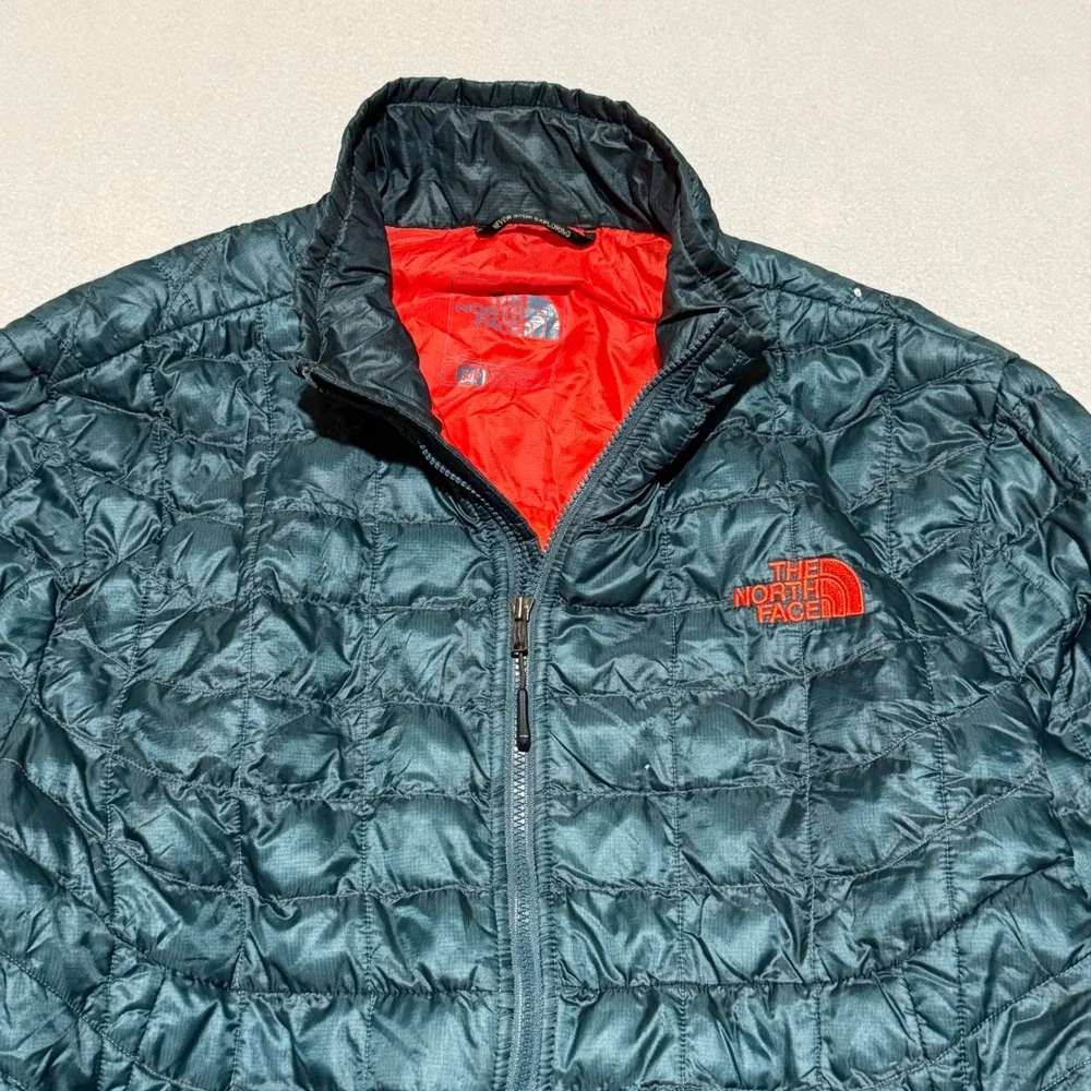 The North Face Mens Thermoball Full Zip Puffer Jacket Teal Green Orange Small